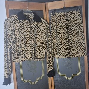 Luxe Velvet Leopard Print Jacket and Skirt Set